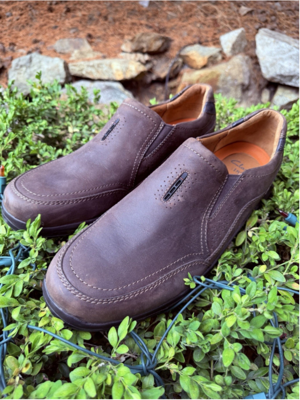 Men's sz 13 M Clarks Un.Rhombus Unstructured Brown Leather Shoes Loafers Slip-On